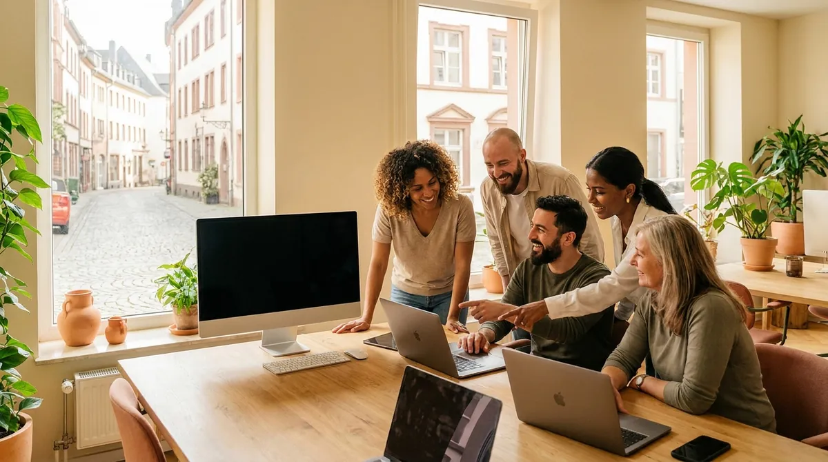 Multikulturelles Digital-Agentur-Team aus Köln bei der Arbeit